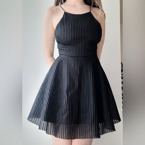 Black Halter Fit and Flare Cocktail Mini Dress